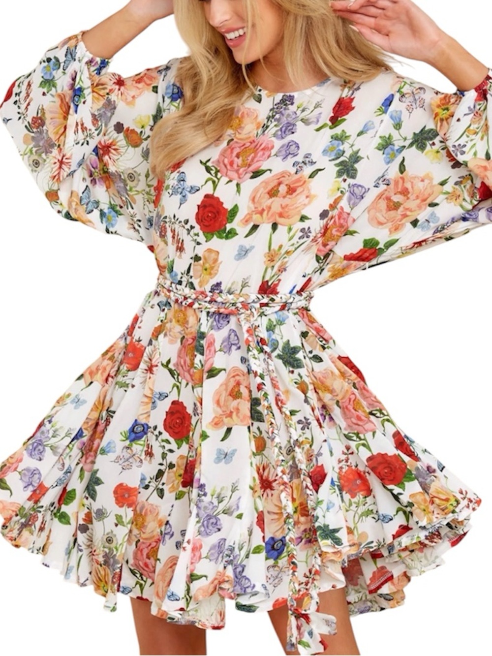 Floral and Butterflies Extreme Flared Dress